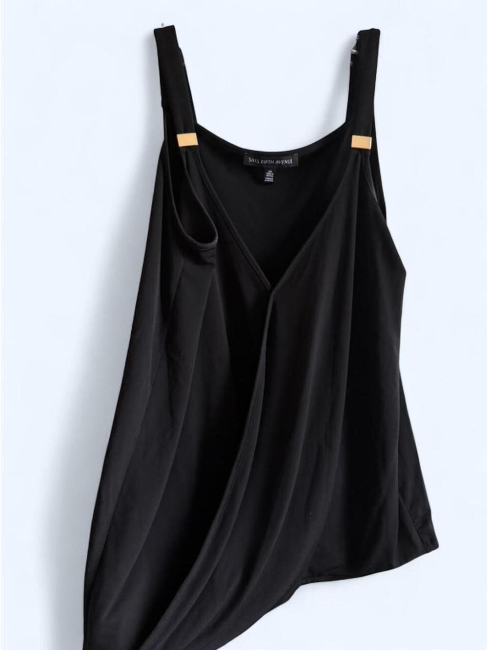 Saks Fifth Avenue black silky cami top with gold hardware
